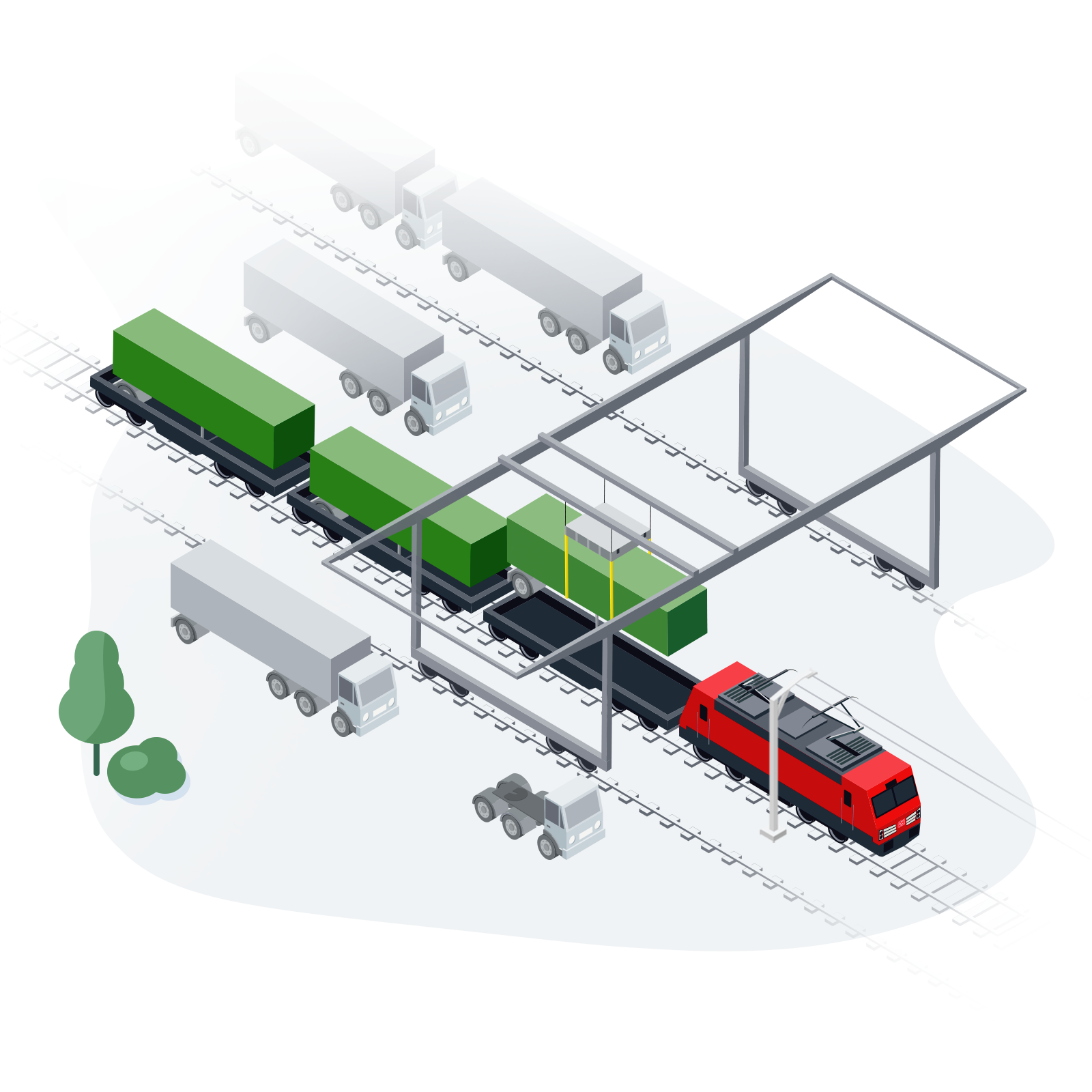 Lorries can also transport by rail.